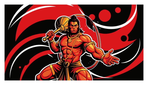 Powerful Lord Hanuman with Gada Mace Dynamic Pose Hindu Monkey God Vector