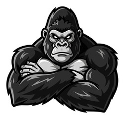 Strong Gorilla Mascot with Arms Crossed – Powerful Ape Logo Vector