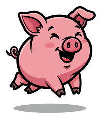 Cute happy pig cartoon running. Adorable and cheerful farm animal mascot vector illustration.