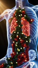 X-Ray Human Body with Christmas Lights