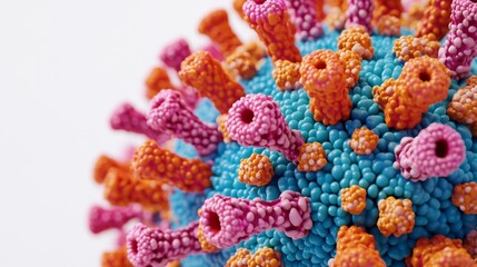 Close-up View of Measles Virus Showcasing Intricate Structure and Vibrant Colors in Scientific Study