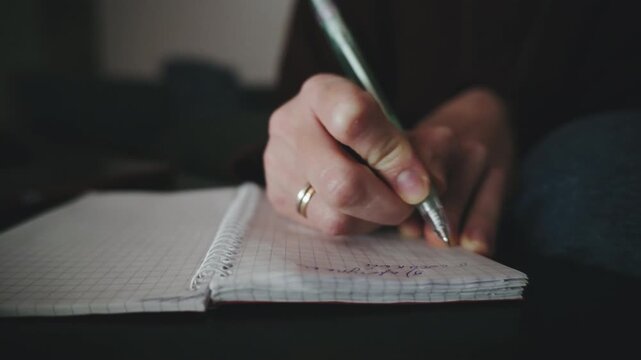 Writing notes in a cozy study space with a pen on paper during a calm afternoon, capturing inspiration in a quiet moment of creativity