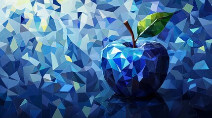 Stunning geometric blue apple art for modern designs, innovative food concepts, vibrant marketing campaigns, and abstract creative projects, appealing freshness