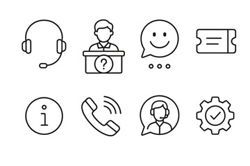 Customer service and support icon set for communication and helpdesk design