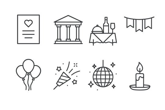 Elegant celebration icon set. perfect for invites, decorations, and festive events