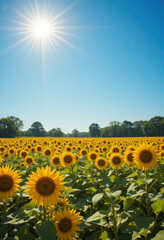 Obraz premium Sunflower blooming event field photography bright day wide-angle view natural beauty