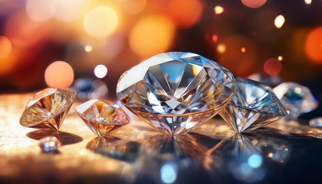 bright and shimmering diamonds reflecting light on a blurred background showcasing colorful patterns and rich hues for high end jewelry marketing and luxury lifestyle imagery