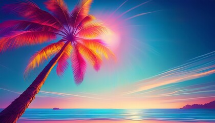 tropical palm tree silhouette glowing in bright sunlight against a serene blue sky perfect for summer relaxation travel inspiration and vacation imagery