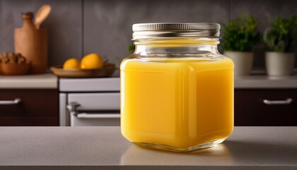 ghee glass jar mockup kitchen background