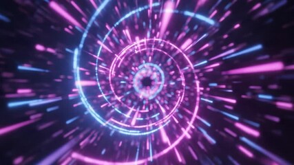 Abstract digital tunnel visualization with neon lights and geometric shapes - Powered by Adobe