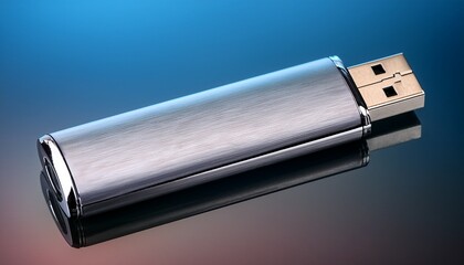 sleek metallic usb flash drive with modern design on gradient background