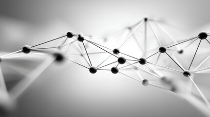 Abstract black and white network structure with nodes and connections representing technology, science, and data for digital innovation and communication
