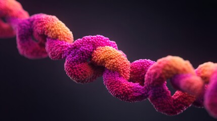 Vibrant Pink and Orange Abstract Chain Structure with Textured Surface and Blurred Background for Creative and Scientific Concepts