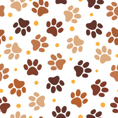 Print pet paw seamless pattern. Vector illustration with cat or dog paw on white background. It can be used for wallpapers, wrapping, cards, patterns for clothes and other.