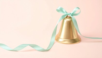A delicate Christmas pastel composition featuring a single shiny golden bell