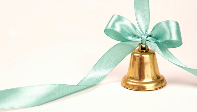 A delicate Christmas pastel composition featuring a single shiny golden bell - Powered by Adobe