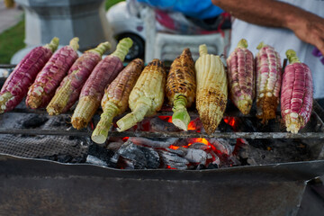 roasted corn prepared in a street stall
