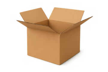 Cardboard box open and empty, ready for packaging, shipping, or moving, with transparent background