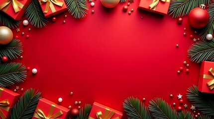christmas background with fir branches and decorations