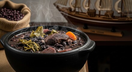 Hearty Cape Verdean Feijoada &ndash; Black Bean Stew with Beef & Vegetables in Volcanic Clay Pot