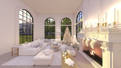 大きな窓があるリビングルーム　3DCGレンダリング