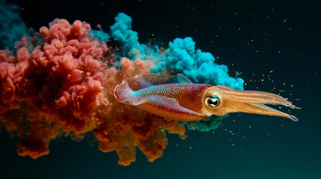 Octopus underwater bubbles coral marine life ocean colorful vibrant sea aquatic nature photography artistic surreal biodiversity marine ecosystem