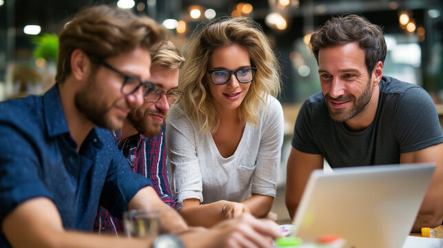 Young defocused developer assigning new project tasks to partners, business professionals discussing new initiative in office, coding technologies and site design, successful diver