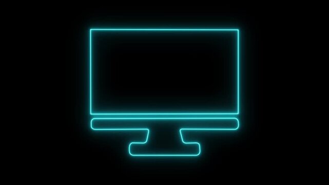 Neon Monitor, computer display neon sign. Bright glowing symbol on a black background. Abstract neon monitor icon on black background.4k animation. computer, computer monitor
