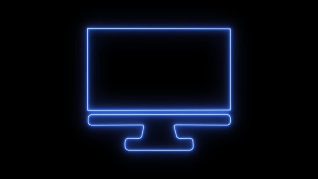 Neon Monitor, computer display neon sign. Bright glowing symbol on a black background. Abstract neon monitor icon on black background.4k animation. computer, computer monitor