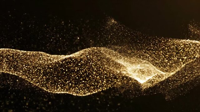 Abstract gold particle flow on black background for creative projects