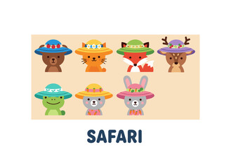 Fototapeta premium Set of summer hats for kids: beach headwear and child-friendly panamas in a cute baby style with modern design, featuring sun headdresses and playful headgear for boys and girls, illustrated in