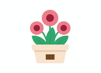 Obraz premium A delicate, decorative houseplant featuring blooming anemone buds, displayed in a potted setting and illustrated as a colored flat vector on a white background