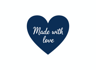 Cute heart illustration featuring the “Made With Love” phrase in cursive calligraphic font, ideal for stylish lettering on labels or tags for handcrafted or handmade goods, presented as a flat