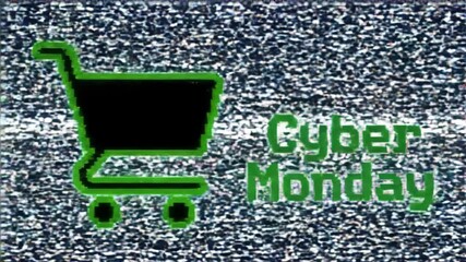 Animated glowing green shopping cart with cyber monday text. Glitch distortion effect in sequence for e-commerce promotion. Digital online sale banner concept for holiday shopping event. video