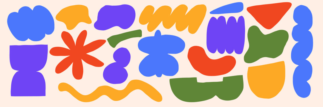 Naive geometric layout filled with joyful organic cutouts. Funky cutout shapes set. Perfect for modern illustrations and digital collages