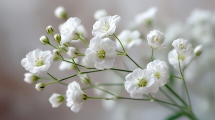 Obraz premium Delicate white flowers with soft petals create a gentle atmosphere, perfect for weddings, natural decor, and serene floral arrangements in bright settings