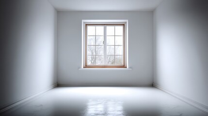 Fototapeta premium Bright and Minimalist Empty Room with Large Window Offering Natural Light and Simple Aesthetic for Various Design and Home Decor Projects