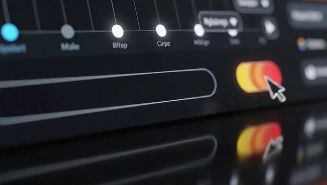 Close-up of a modern digital audio workstation interface with a mouse cursor activating a glowing toggle switch, showcasing sleek sound mixing software for creative production