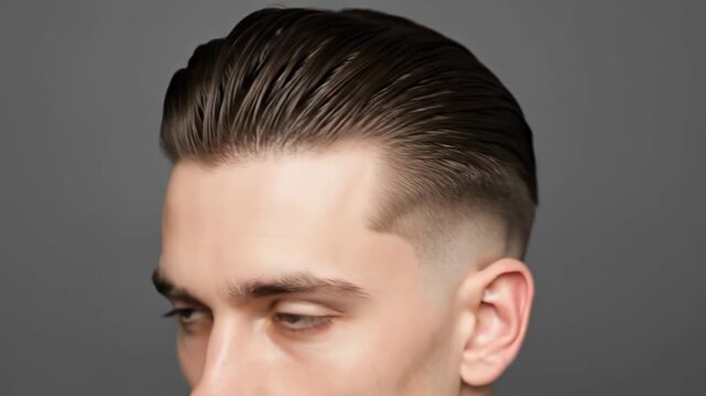 Stylish male hair transformation: slick modern fade from side to front view