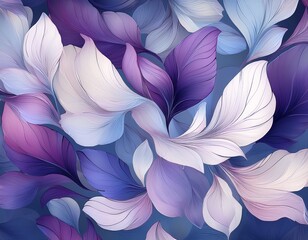 seamless pattern of abstract background with floating purple white and blue petals in soft motion creating a dreamy and artistic texture full of light and delicate beauty