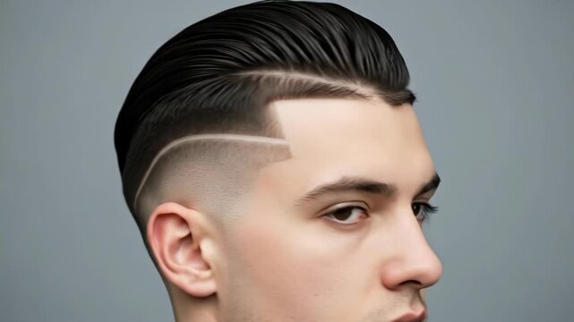 Stylish hair transformation showcasing modern men's haircut with sharp fade and sleek design