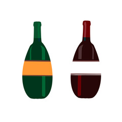Stylized illustration of green and red wine bottles with blank labels.