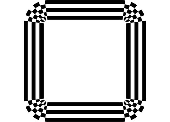 Striped square frame. Sports vector pattern of black stripes on a white background. Modern design element for advertising, interior, packaging, games. Vector background of lines. Racing. Finish