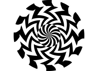 Round vector pattern of black twisted broken lines on a white background. Modern design element for advertising, interior, packaging, covers. Vector background.