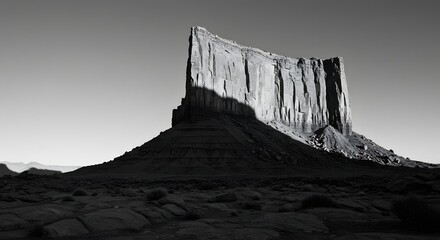 The abstract shape of a shadow cast by a rock tower.
