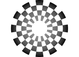 Round vector pattern of black pixels on a white background. Modern design element for advertising, interior, packaging, games. Vector background. Finish flag style. Target. Halftone in the center