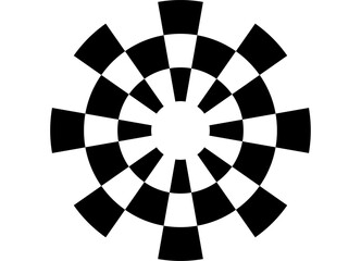 Round vector pattern of black pixels on a white background. Modern design element for advertising, interior, packaging, games. Vector background. Checkered flag style. Target