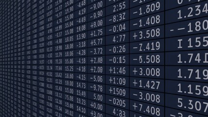 A dynamic display of financial data, showcasing a grid of numbers and figures