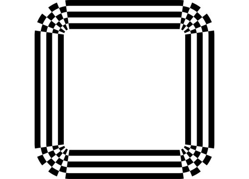 Striped square frame. Sports vector pattern of black stripes on a white background. Modern design element for advertising, interior, packaging, games. Vector background of lines. Racing. Finish