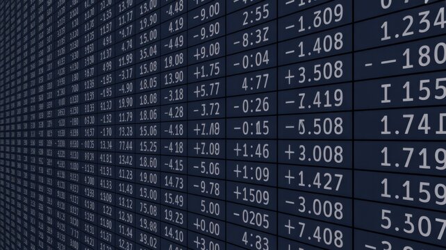 A dynamic display of financial data, showcasing a grid of numbers and figures